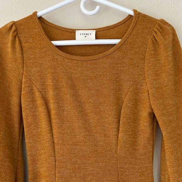Everly long skater mini dress sleeve puff balloon sleeve fall  mustard yellow S - Picture 6 of 9